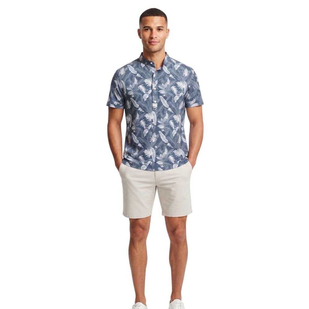 Coofandy Feather Print Shirt Blue Size L